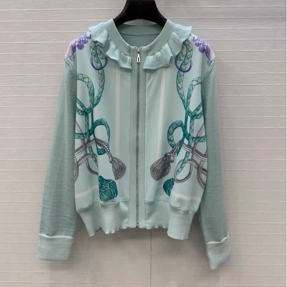 Mint Green Cardigan with Classic French Design